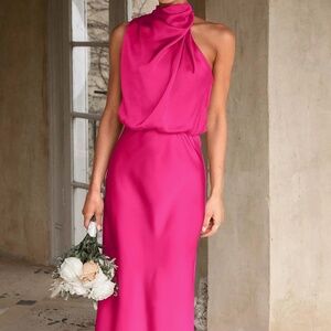 Pink Satin Midi Dress